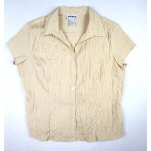 UNIQUE SPECTRUM - BEIGE BEADED EMBROIDERED SHORT SLEEVE BUTTON-UP BLOUSE - XL